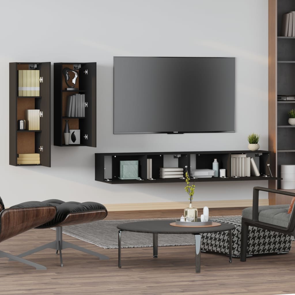 vidaXL Set Mobili Porta TV 4 pz Nero in Legno Multistrato