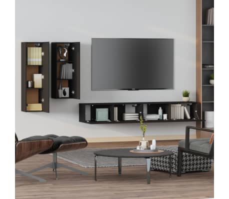 vidaXL Set Mobili Porta TV 4 pz Nero in Legno Multistrato