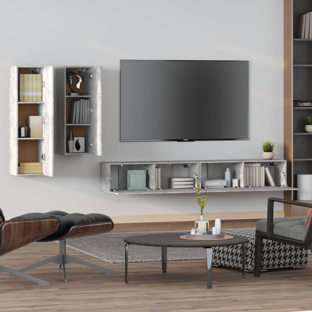 vidaXL 4-delige Tv-meubelset bewerkt hout betongrijs afbeelding