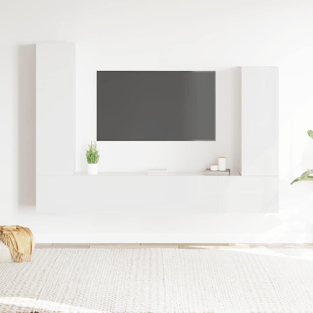 Ensemble de meubles TV 4 pcs Blanc brillant Bois d'ingénierie