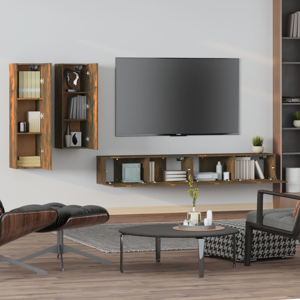 vidaXL 4 Piece TV Cabinet Set Smoked Oak Engineered Wood