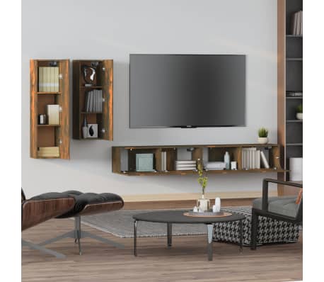 vidaXL Set de muebles de TV 4 pzas madera contrachapada roble ahumado