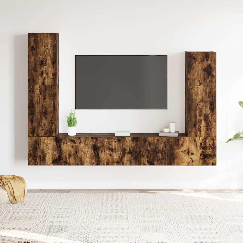 vidaXL Set dulapuri TV, 4 piese, stejar fumuriu, lemn prelucrat