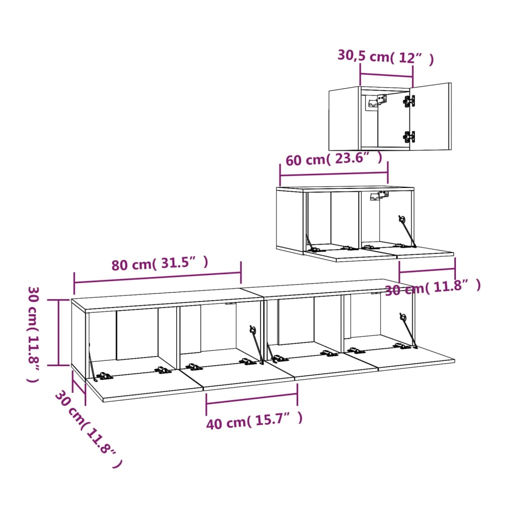 Set dulap TV, 4 piese, alb, lemn prelucrat