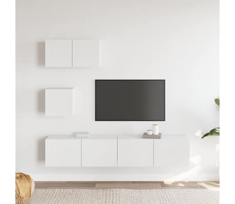 vidaXL TV-skapsett 4 deler hvit konstruert tre