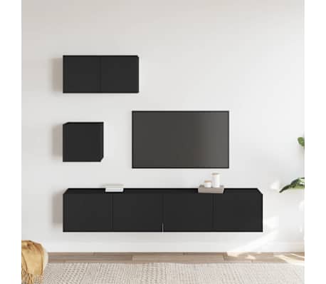 vidaXL Televizoriaus spintelių komplektas, 4 dalių, juodas, mediena
