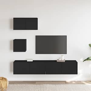 vidaXL Televizoriaus spintelių komplektas, 4 dalių, juodas, mediena