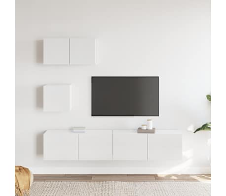 vidaXL TV spintelių komplektas, 4 dalių, baltas, mediena, blizgus