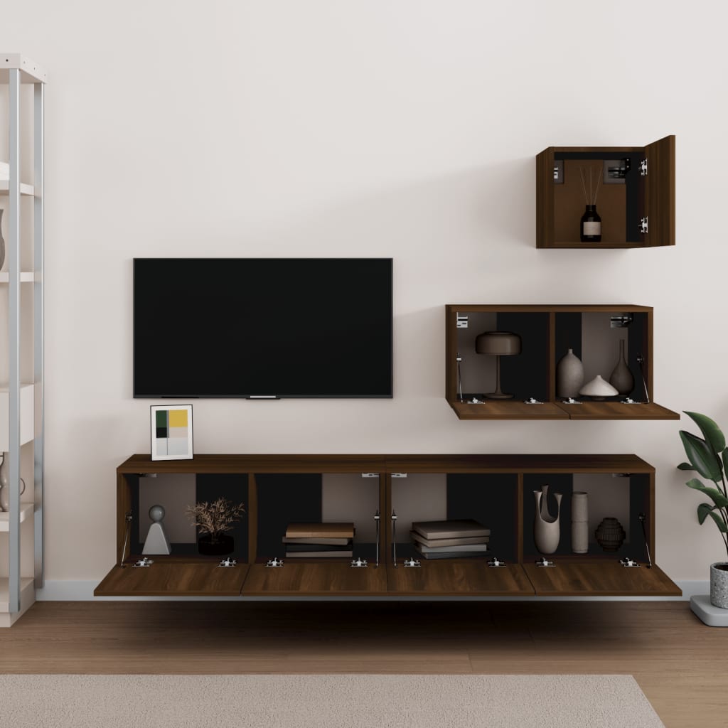 vidaXL 4-delige Tv-meubelset bewerkt hout bruin eikenkleur afbeelding