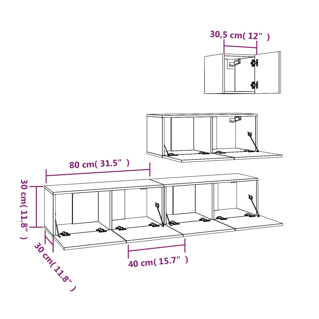 Set dulap TV, 4 piese, alb, lemn prelucrat