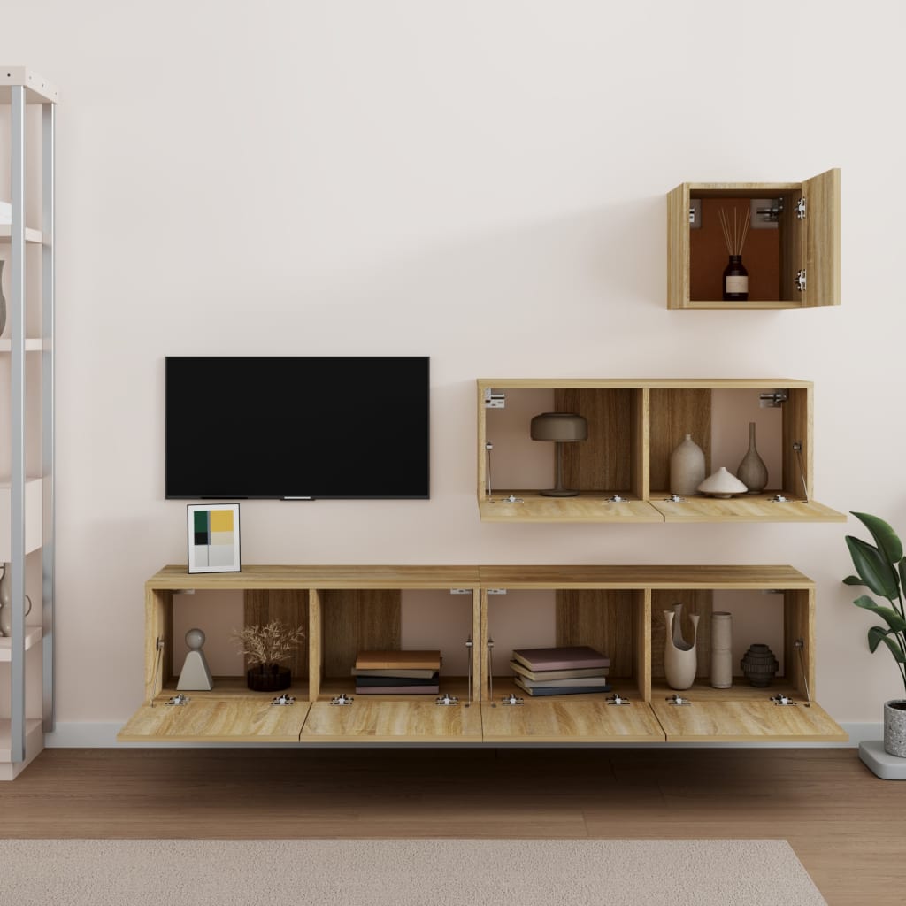 vidaXL 4-delige Tv-meubelset bewerkt hout sonoma eikenkleurig afbeelding