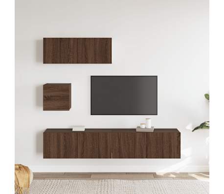 vidaXL Set dulapuri TV, 4 piese, stejar maro, lemn prelucrat
