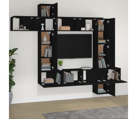 vidaXL 9 Piece TV Cabinet Set Black Engineered Wood