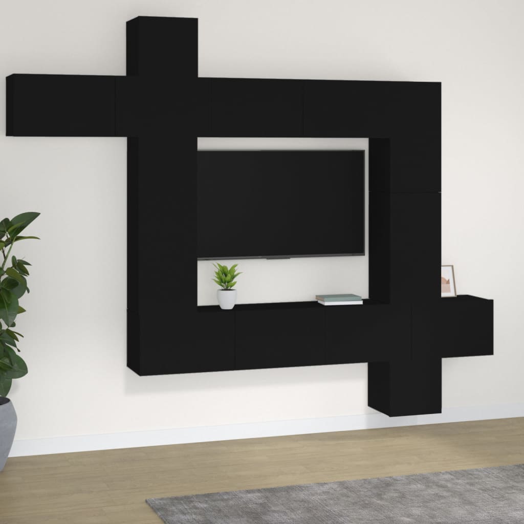 9dílný set TV skříněk černý kompozitní dřevo
