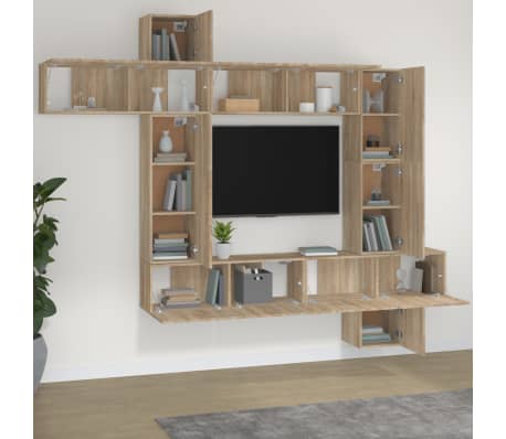 vidaXL Televizoriaus spintelių komplektas, 9 dalių, ąžuolo, mediena