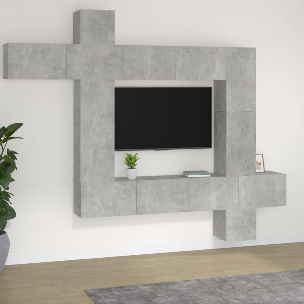 vidaXL Set comodă TV, 9 piese, gri beton, lemn prelucrat