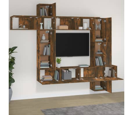 vidaXL TV spintelių komplektas, 9 dalių, dūminio ąžuolo, mediena