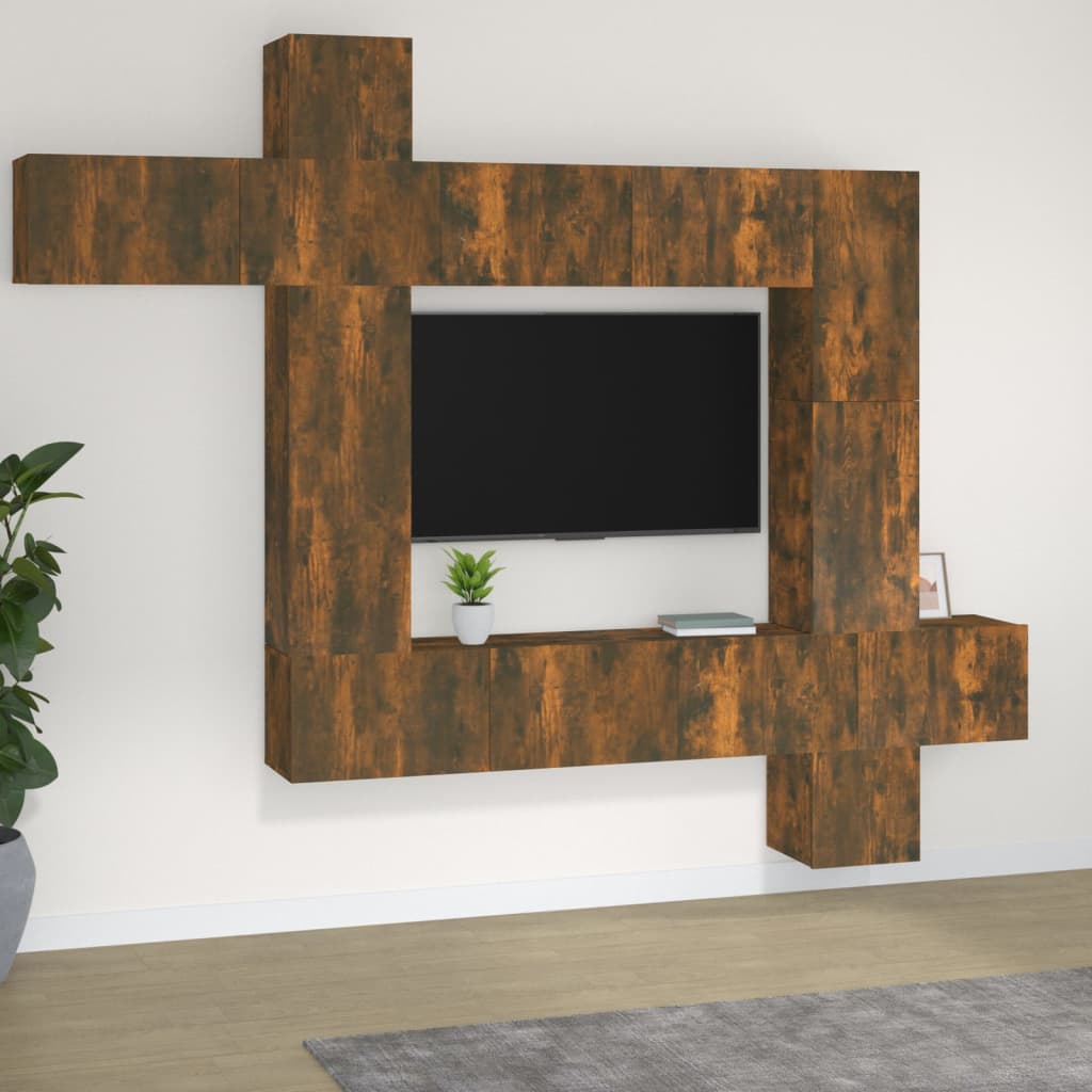 9dílný set TV skříněk kouřový dub kompozitní dřevo