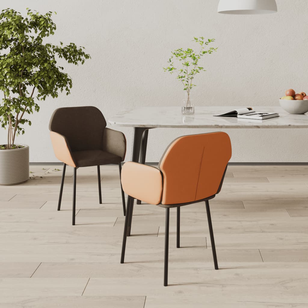 vidaXL Chaises de salle à manger 2 pcs Marron Tissu et similicuir