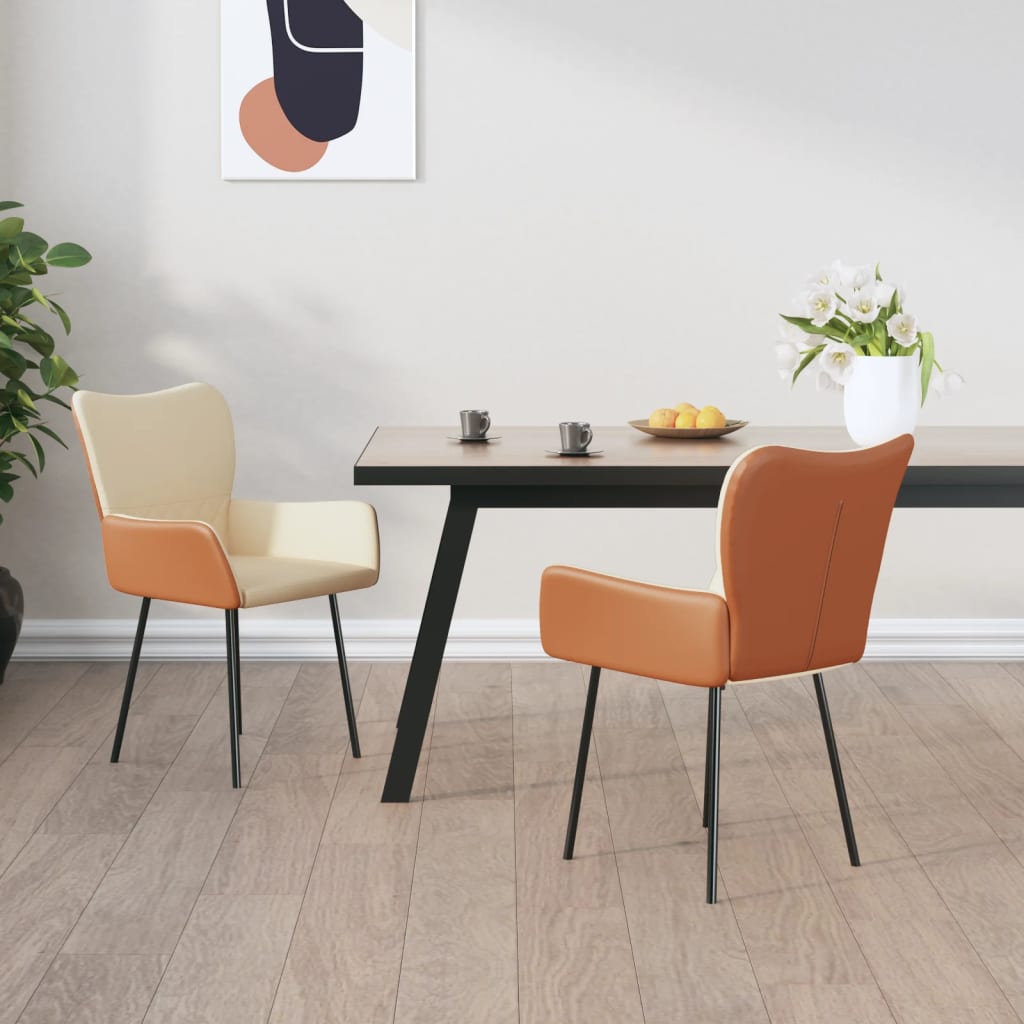 Vidaxl Scaune De Bucatarie, 2 Buc., Crem, Textil Si Piele Ecologica