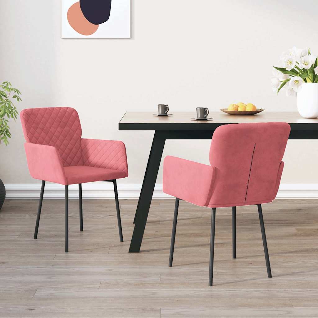 vidaXL Krzes�a sto�owe, 2 szt., r�owe, obite aksamitem