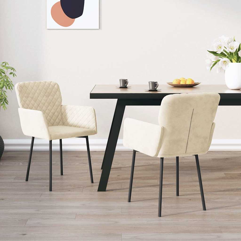 vidaXL Krzes�a sto�owe, 2 szt., kremowe, obite aksamitem