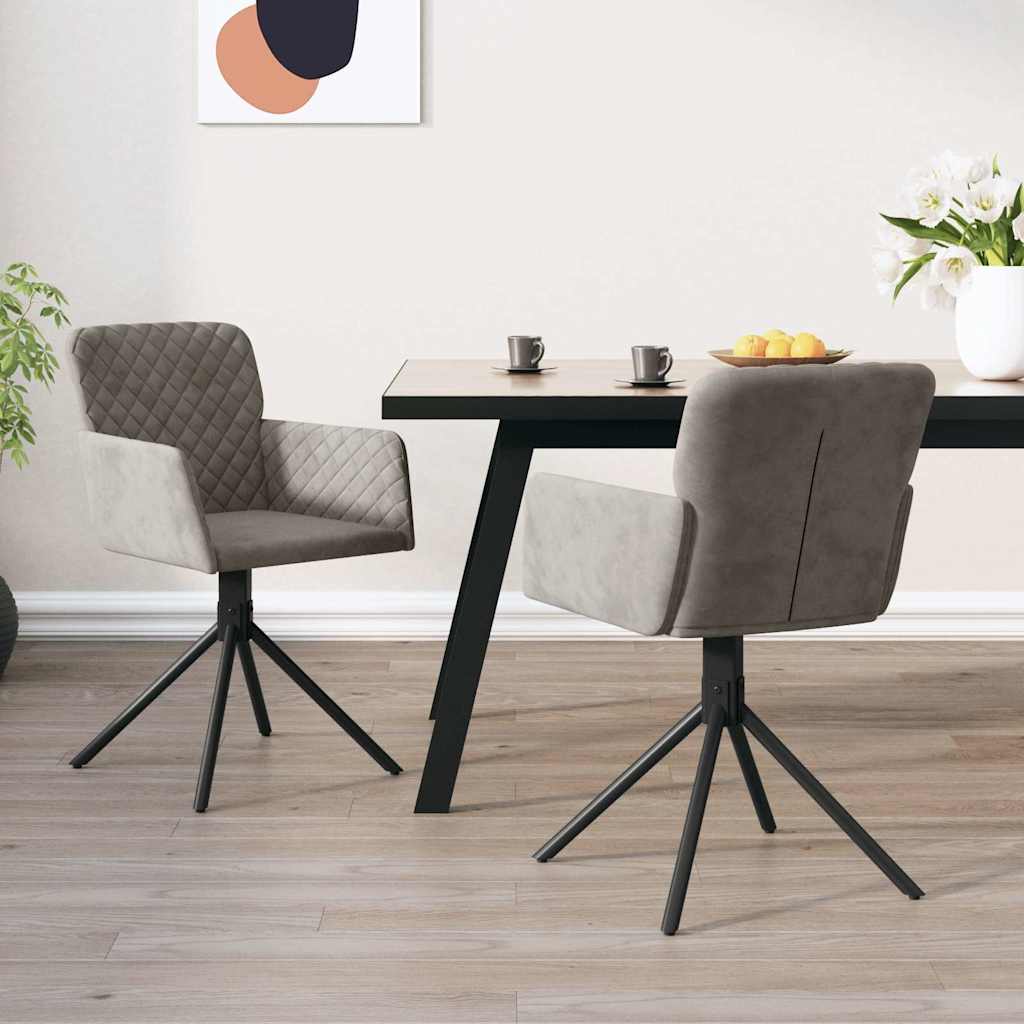 vidaXL Obrotowe krzes�a sto�owe, 2 szt., jasnoszare, aksamitne
