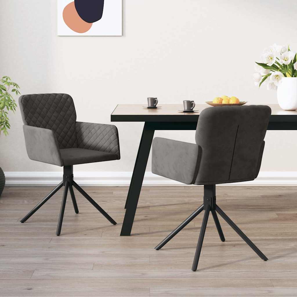 vidaXL Obrotowe krzes�a sto�owe, 2 szt., ciemnoszare, aksamitne
