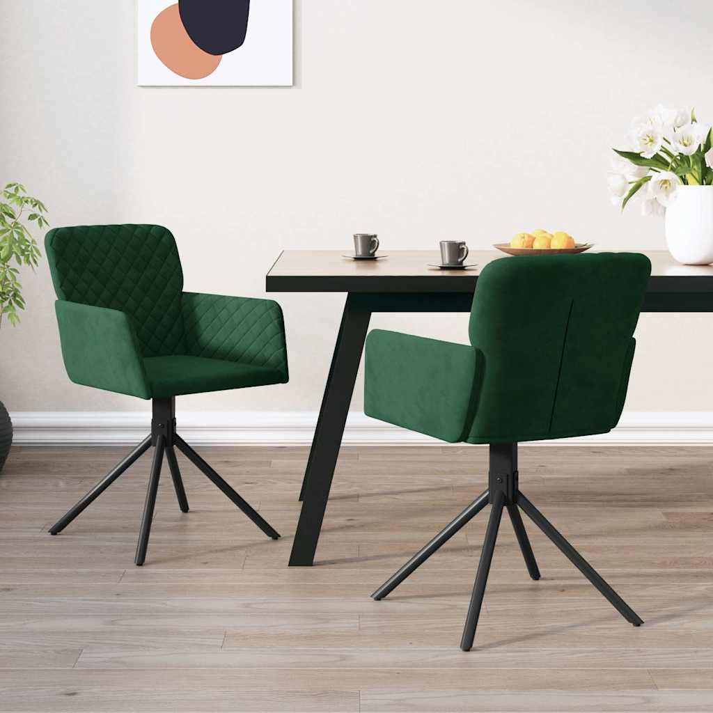 vidaXL Obrotowe krzes�a sto�owe, 2 szt., ciemnozielone, aksamitne