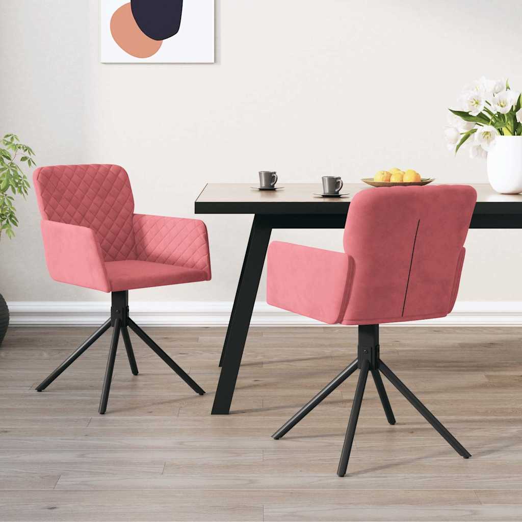 vidaXL Obrotowe krzes�a sto�owe, 2 szt., r�owe, aksamitne