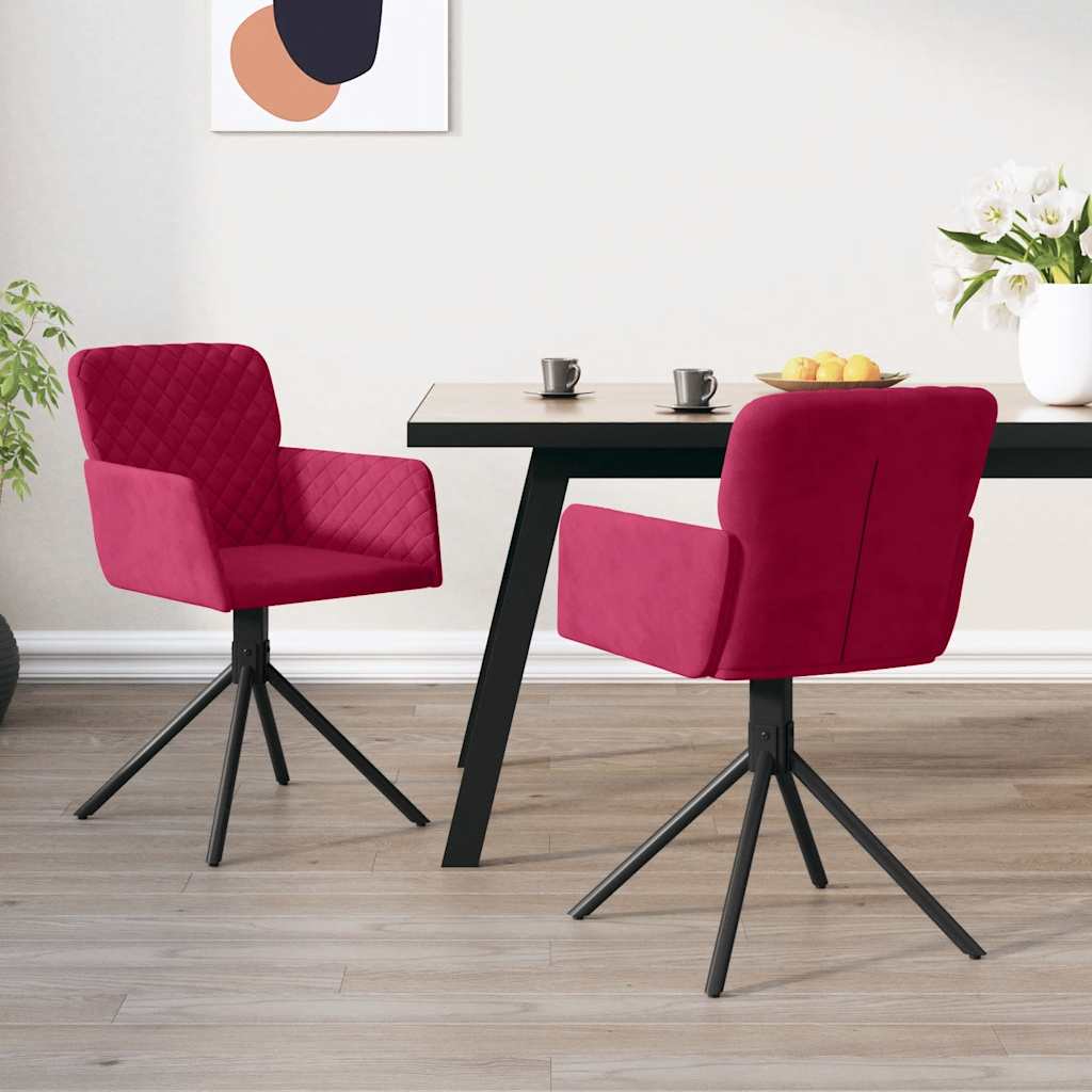 Chaises pivotantes salle à manger 2 pcs Rouge bordeaux Velours