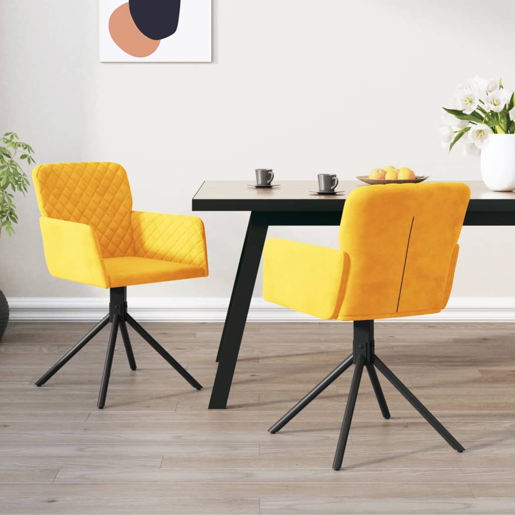 Otočné jídelní židle 2 ks žluté samet