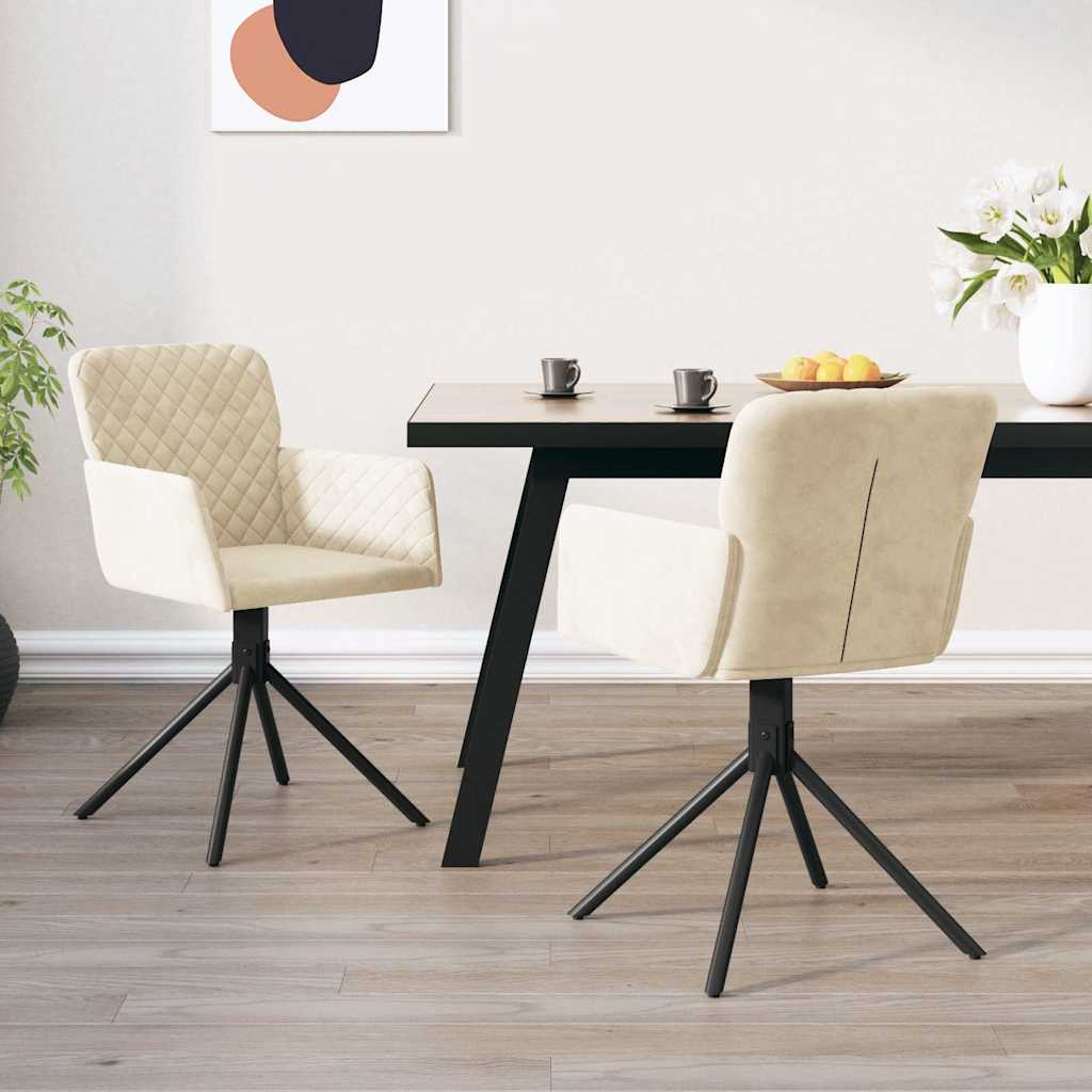 vidaXL Obrotowe krzes�a sto�owe, 2 szt., kremowe, aksamitne