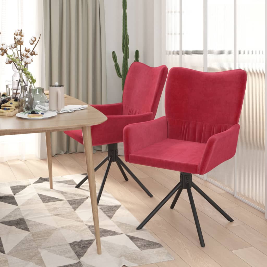 vidaXL Sillas de comedor giratorias 2 unidades terciopelo rojo tinto