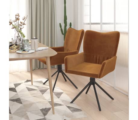 vidaXL Pasukamos valgomojo kėdės, 2vnt., rudos spalvos, aksomas