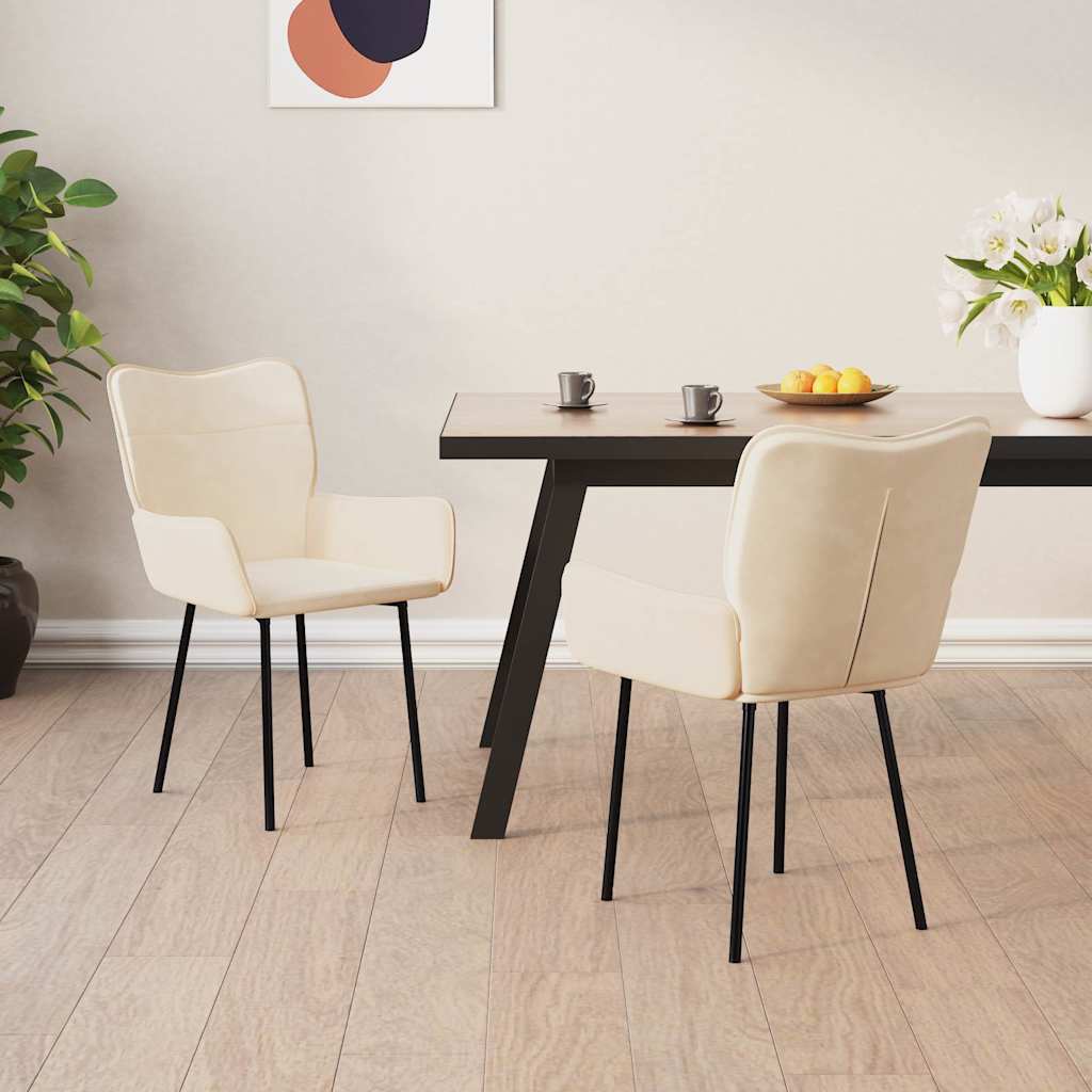 vidaXL Krzes�a sto�owe, 2 szt., kremowe, obite aksamitem