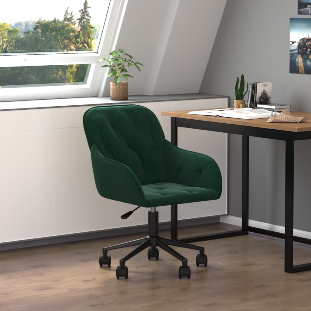 Chaise pivotante de bureau Vert foncé Velours