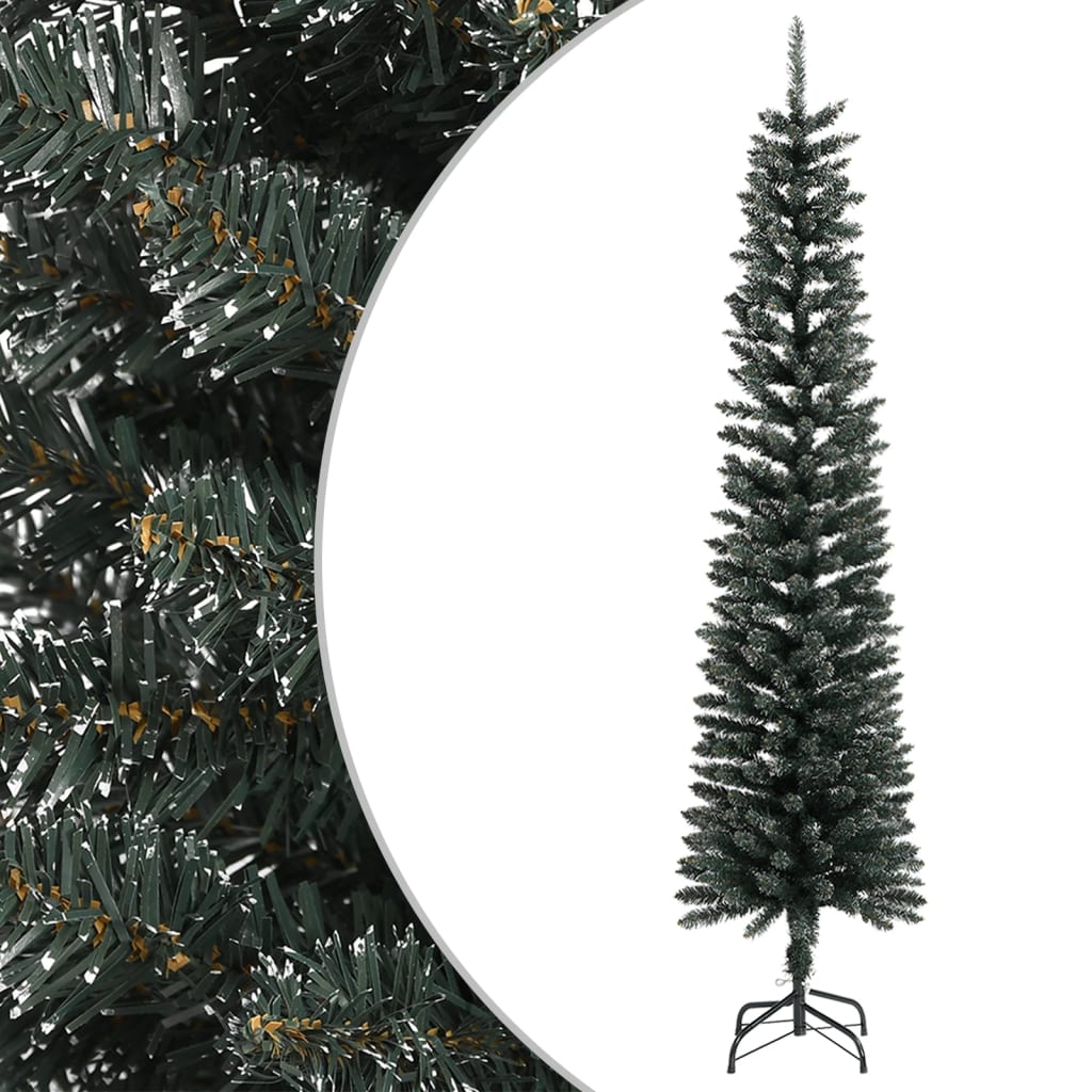 vidaXL kunstigt smalt juletræ med juletræsfod 240 cm PVC grøn