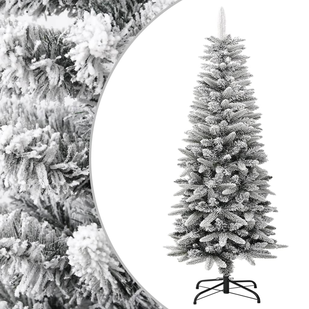 Image of vidaXL Artificial Slim Christmas Tree with Flocked Snow 120 cm PVC&PE