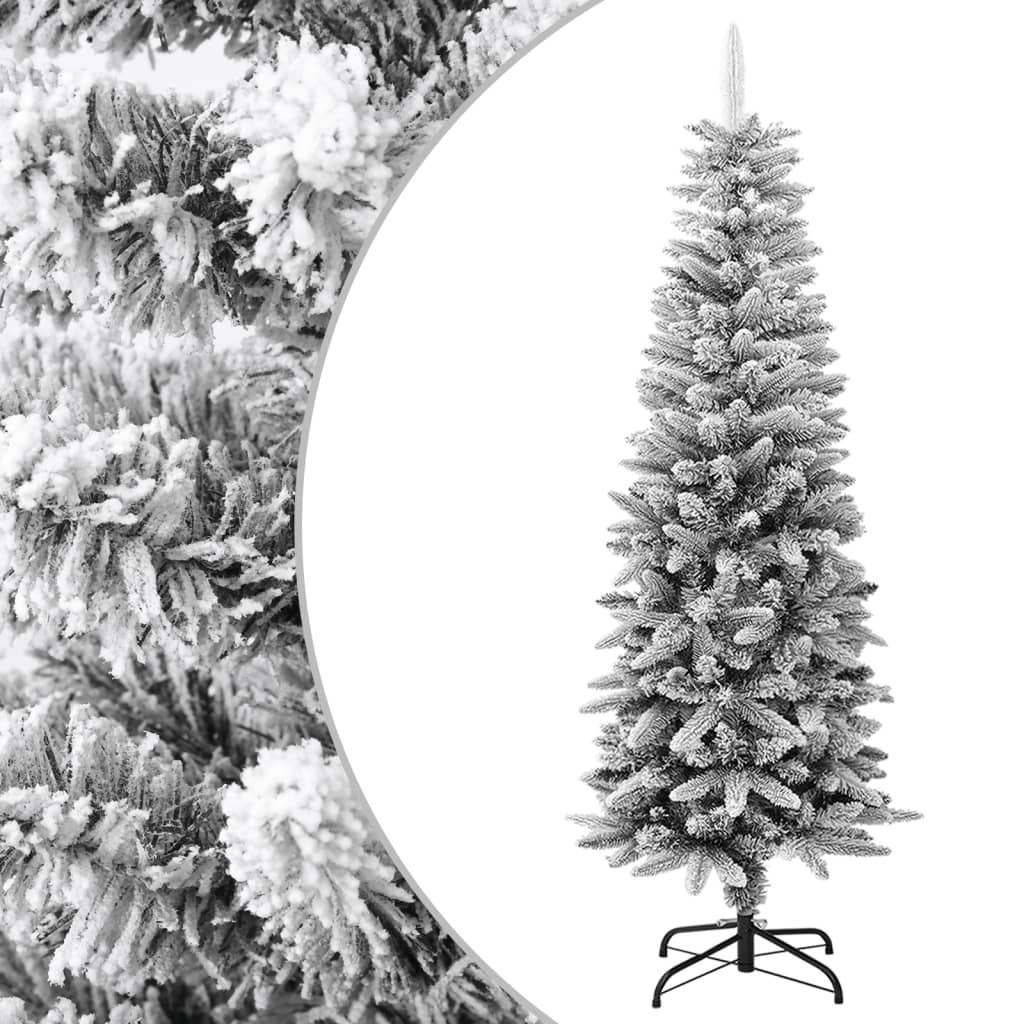 Image of vidaXL Artificial Slim Christmas Tree with Flocked Snow 150 cm PVC&PE