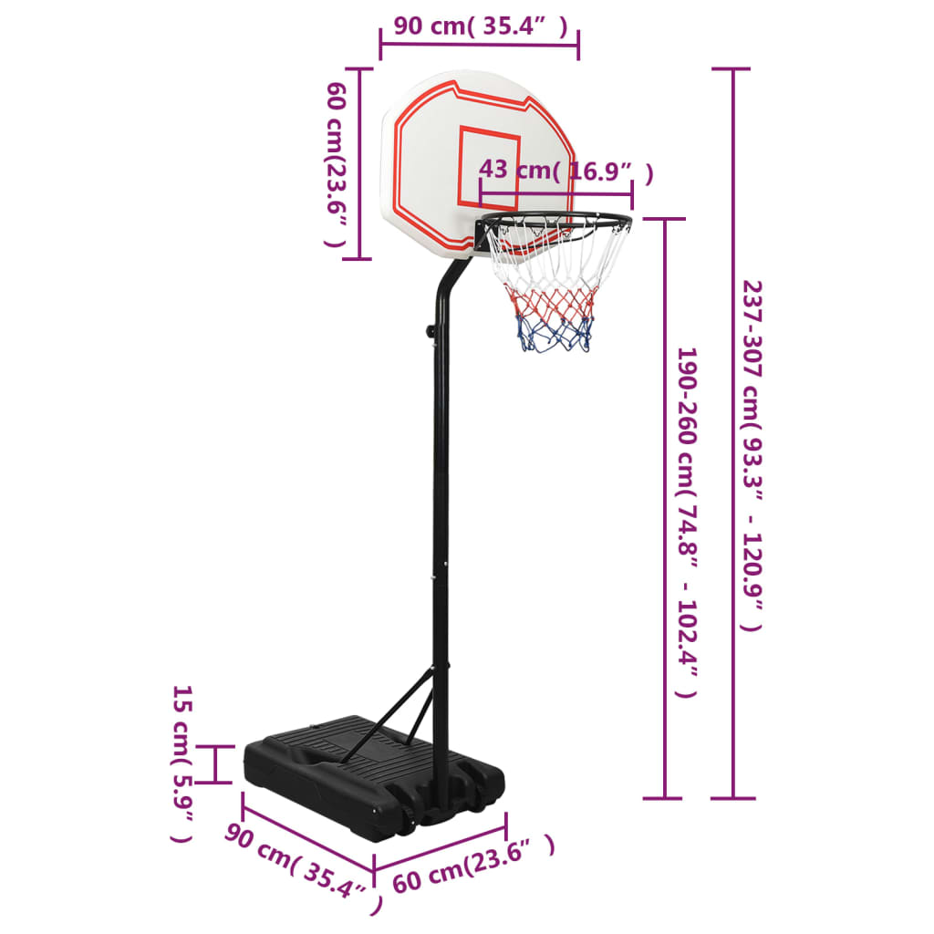  Basketbalový stojan biely 237-307 cm polyetén