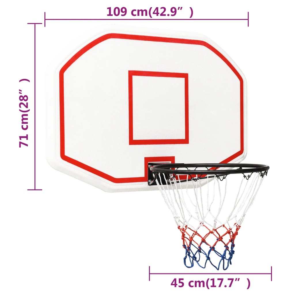 Fehér polietilén kosárlabdapalánk 109 x 71 x 3 cm 