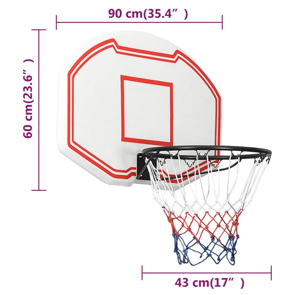 Basketbalbord 90x60x2 cm polyetheen wit