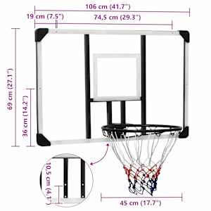 Basketbalový koš s průhlednou deskou 106x69x3 cm polykarbonát - obrázek 8
