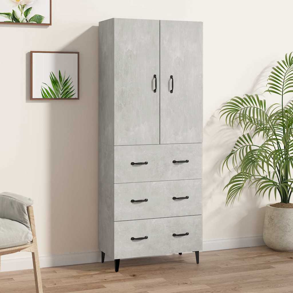 vidaXL Kaappi betoninharmaa 69,5x34x180 cm tekninen puu
