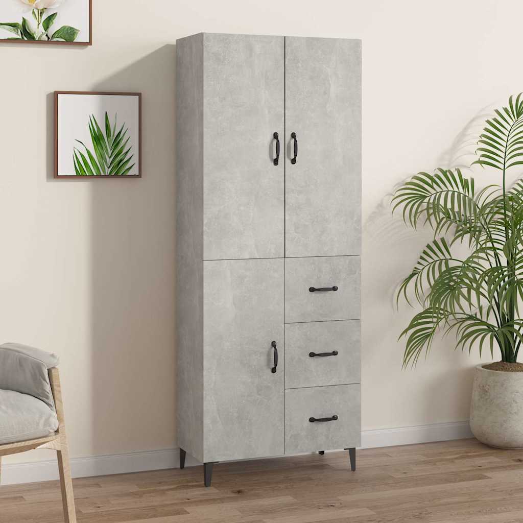 vidaXL Kaappi betoninharmaa 69,5x34x180 cm tekninen puu