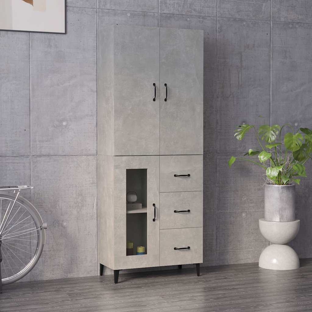 vidaXL Kaappi betoninharmaa 69,5x34x180 cm tekninen puu