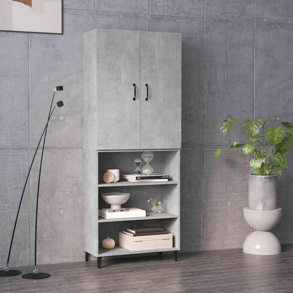 vidaXL Kaappi betoninharmaa 69,5x32,5x180 cm tekninen puu