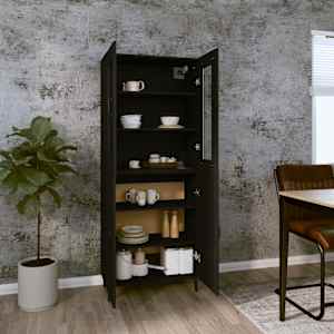 vidaXL Komoda, juodos spalvos, 69,5x34x180cm, apdirbta mediena