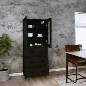 vidaXL Komoda, juodos spalvos, 69,5x34x180cm, apdirbta mediena